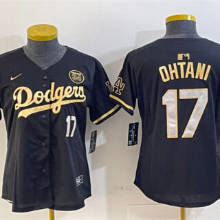 Women's Los Angeles Dodgers #17 Shohei Ohtani Black Gold 2024 World Series With Fernando Patch Vapor Limited Stitched Baseball Jersey(Run Small)