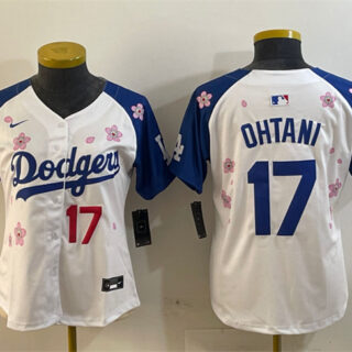Women's Los Angeles Dodgers #17 Shohei Ohtani White Royal 2025 Tokyo Series Limited Stitched Baseball Jersey(Run Small)