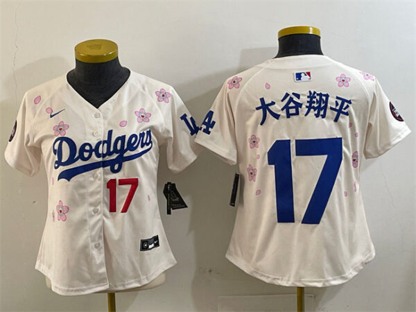 Women's Los Angeles Dodgers #17 Shohei Ohtani Cream 2025 Tokyo Series Limited Stitched Baseball Jersey(Run Small)