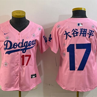Women's Los Angeles Dodgers #17 Shohei Ohtani Pink 2025 Tokyo Series Limited Stitched Baseball Jersey(Run Small)