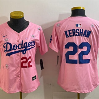 Women's Los Angeles Dodgers #22 Clayton Kershaw Pink 2025 Tokyo Series Limited Stitched Baseball Jersey(Run Small)