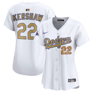 Women's Los Angeles Dodgers #22 Clayton Kershaw White 2025 Gold Collection Limited Stitched Baseball Jersey(Run Small)