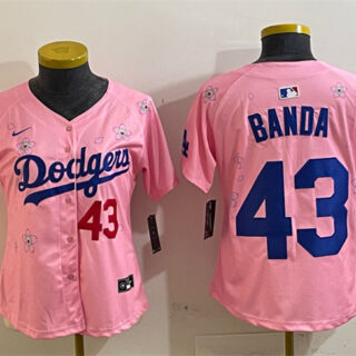 Women's Los Angeles Dodgers #43 Anthony Banda Pink 2025 Tokyo Series Limited Stitched Baseball Jersey(Run Small)