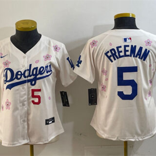 Women's Los Angeles Dodgers #5 Freddie Freeman Cream 2025 Tokyo Series Limited Stitched Baseball Jersey(Run Small)