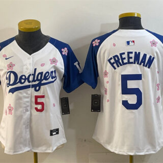 Women's Los Angeles Dodgers #5 Freddie Freeman White Royal 2025 Tokyo Series Limited Stitched Baseball Jersey(Run Small)