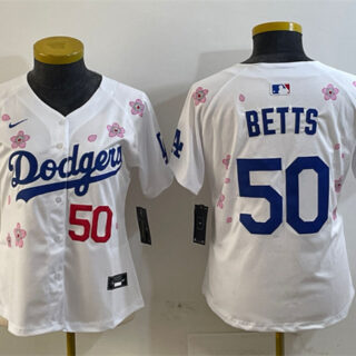 Women's Los Angeles Dodgers #50 Mookie Betts White 2025 Tokyo Series Limited Stitched Baseball Jersey(Run Small)