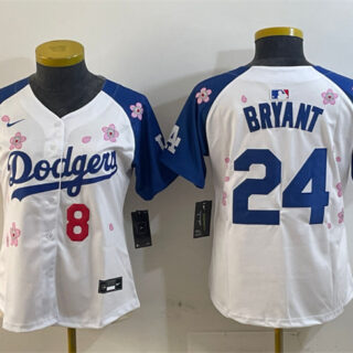 Women's Los Angeles Dodgers Front #8 Back #24 Kobe Bryant White Royal 2025 Tokyo Series Limited Stitched Baseball Jersey(Run Small)