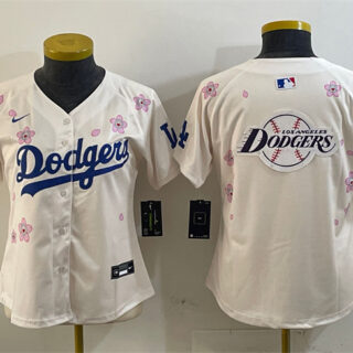 Women's Los Angeles Dodgers Team Big Logo Cream 2025 Tokyo Series Limited Stitched Baseball Jersey(Run Small)