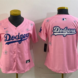 Women's Los Angeles Dodgers Team Big Logo Pink 2025 Tokyo Series Limited Stitched Baseball Jersey(Run Small)