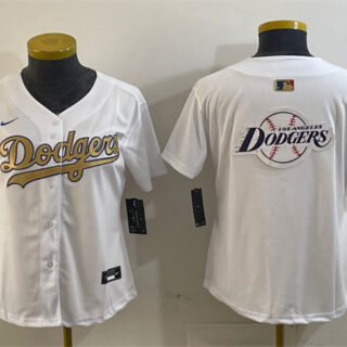 Women's Los Angeles Dodgers Team Big Logo White 2025 Gold Collection Limited Stitched Baseball Jersey(Run Small)