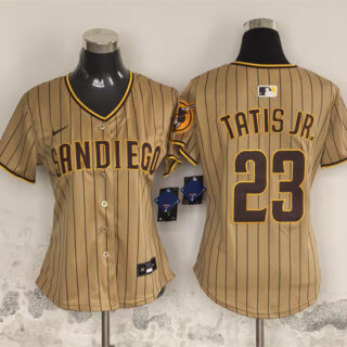Women's San Diego Padres #23 Fernando Tatis Jr. Tan Stitched Baseball Jersey(Run Small)