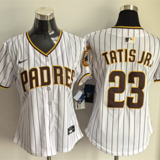 Women's San Diego Padres #23 Fernando Tatis Jr. White Home Limited Stitched Baseball Jersey(Run Small)