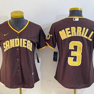 Women's San Diego Padres #3 Jackson Merrill Brown Stitched Baseball Jersey(Run Small)