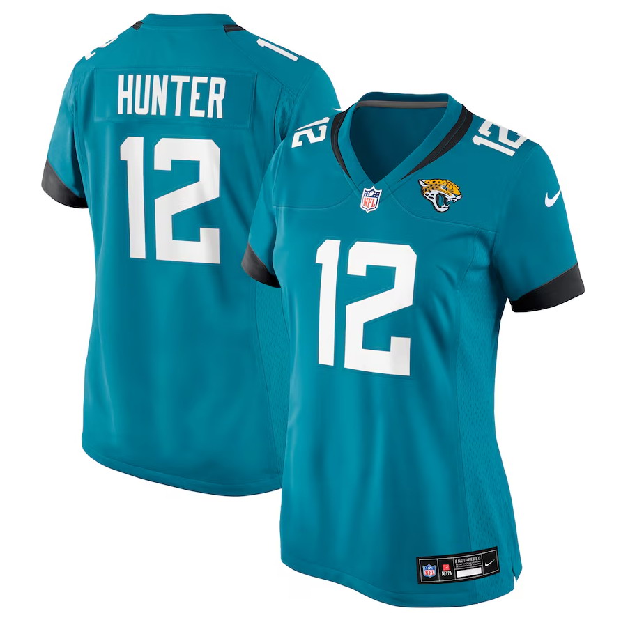Women's #12 Travis Hunter Teal Jacksonville Jaguars 2025 NFL Draft First Round Pick Team Game Player Jersey