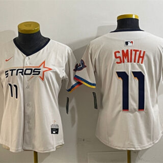 Youth Houston Astros #11 Cam Smith Cream 2025 City Connect With Texas Patch Limited Stitched Baseball Jersey