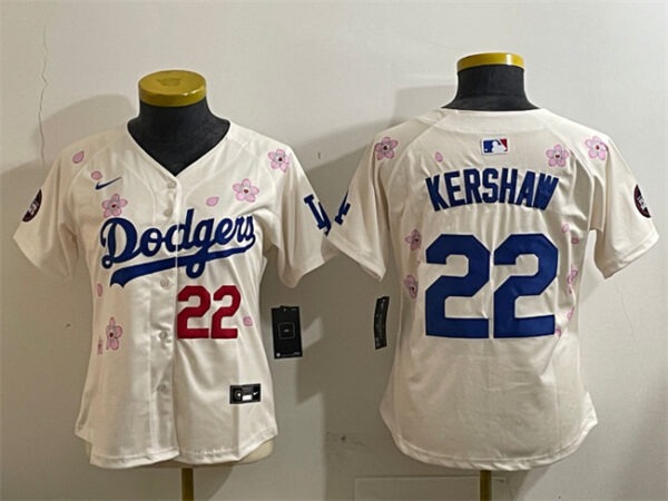 Youth Los Angeles Dodgers #22 Clayton Kershaw Cream 2025 Tokyo Series Limited Stitched Baseball Jersey