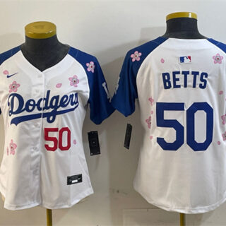 Youth Los Angeles Dodgers #50 Mookie Betts White Royal 2025 Tokyo Series Limited Stitched Baseball Jersey