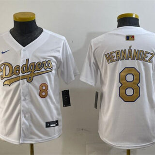 Youth Los Angeles Dodgers #8 Enrique Hernandez White 2025 Gold Collection Limited Stitched Baseball Jersey