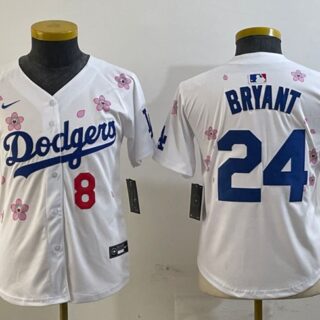 Youth Los Angeles Dodgers Front #8 Back #24 Kobe Bryant White 2025 Tokyo Series Limited Stitched Baseball Jersey