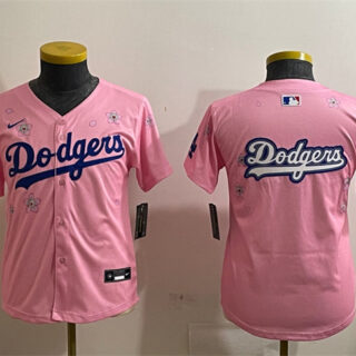Youth Los Angeles Dodgers Team Big Logo Pink 2025 Tokyo Series Limited Stitched Baseball Jersey