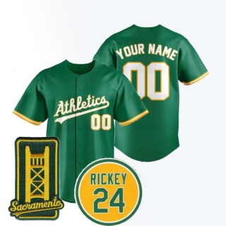 Custom Men's Oakland Athletics Patch Sacramento 2025 With Rickey Kelly Green Jerseys