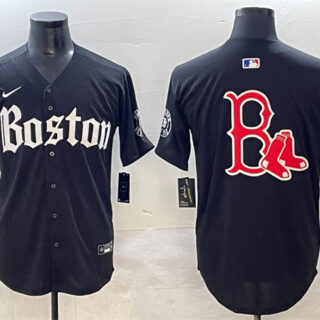 Men's Boston Red Sox Team Big Logo Black Gothic Vapor Limited Stitched Baseball Jersey