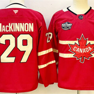 Men's Canada #29 Nathan MacKinnon Red 2025 4 Nations Face-Off Premium Stitched Jersey