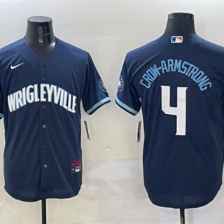 Men's Chicago Cubs #4 Pete Crow-Armstrong Navy City Connect Stitched Baseball Jersey