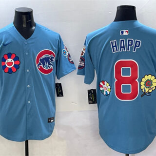 Men's Chicago Cubs #8 Ian Happ Blue 2025 Tokyo Series 2nd Alternate Limited Stitched Baseball Jersey
