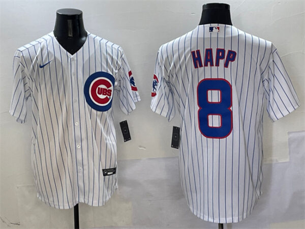 Men's Chicago Cubs #8 Ian Happ White Cool Base Stitched Baseball Jersey