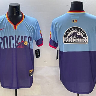 Men's Colorado Rockies Team Big Logo Purple Light Blue 2025 City Connect Limited Stitched Baseball Jersey