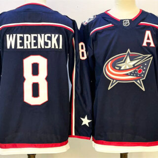 Men's Columbus Blue Jackets #8 Zach Werenski Navy With A Patch Stitched Hockey Jersey
