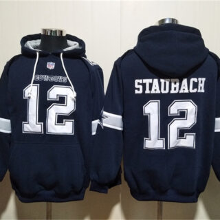 Men's Dallas Cowboys #12 Roger Staubach Navy Ageless Must-Have Lace-Up Pullover Hoodie