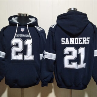 Men's Dallas Cowboys #21 Barry Sanders Navy Ageless Must-Have Lace-Up Pullover Hoodie