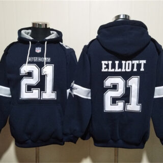 Men's Dallas Cowboys #21 Ezekiel Elliott Navy Ageless Must-Have Lace-Up Pullover Hoodie