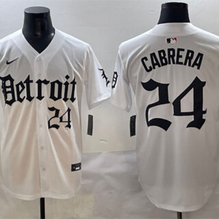 Men's Detroit Tigers #24 Miguel Cabrera White 'Motor Gothic Edition' Vapor Premier Limited Stitched Baseball Jersey