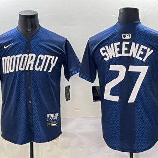 Men's Detroit Tigers #27 Trey Sweeney 2024 Navy City Connect Cool Base Limited Stitched Jersey
