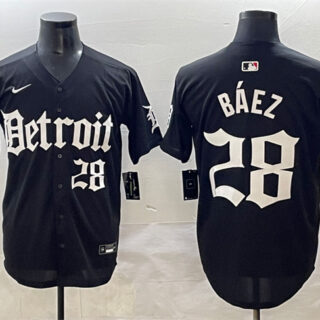 Men's Detroit Tigers #28 Javier Baez Black 'Motor Gothic Edition' Vapor Premier Limited Stitched Baseball Jersey