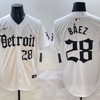 Men's Detroit Tigers #28 Javier Baez White 'Motor Gothic Edition' Vapor Premier Limited Stitched Baseball Jersey