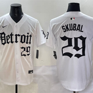 Men's Detroit Tigers #29 Tarik Skubal White 'Motor Gothic Edition' Vapor Premier Limited Stitched Baseball Jersey