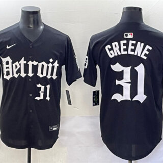 Men's Detroit Tigers #31 Riley Greene Black 'Motor Gothic Edition' Vapor Premier Limited Stitched Baseball Jersey
