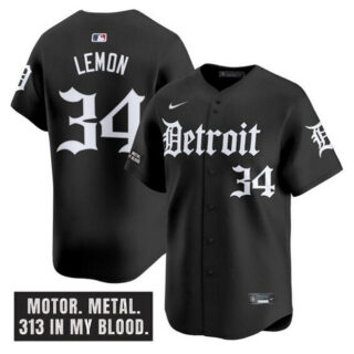 Men's Detroit Tigers #34 Chet Lemon Black Motor Gothic Edition Vapor Premier Limited Stitched Baseball Jersey
