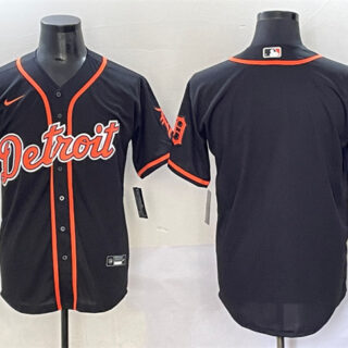 Men's Detroit Tigers Blank Black With Patch Cool Base Stitched Baseball Jersey