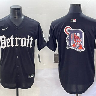 Men's Detroit Tigers Team Big Logo Black 'Motor Gothic Edition' Vapor Premier Limited Stitched Baseball Jersey