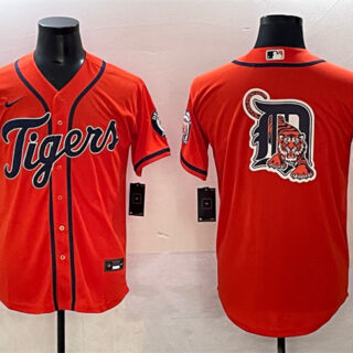 Men's Detroit Tigers Team Big Logo Orange With Patch Cool Base Stitched Baseball Jersey