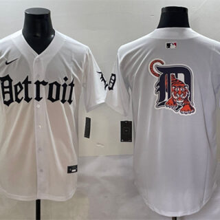 Men's Detroit Tigers Team Big Logo White 'Motor Gothic Edition' Vapor Premier Limited Stitched Baseball Jersey