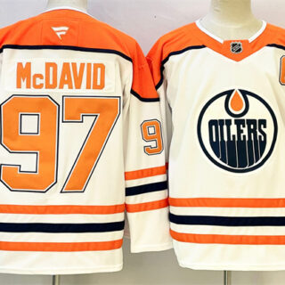 Men's Edmonton Oilers #97 Connor McDavid White Orange 2024-25 With C Patch Heritage Classic Primegreen Stitched Jersey
