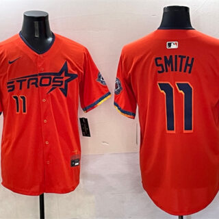 Men's Houston Astros #11 Cam Smith Orange 2025 City Connect With Texas Patch Limited Stitched Baseball Jersey