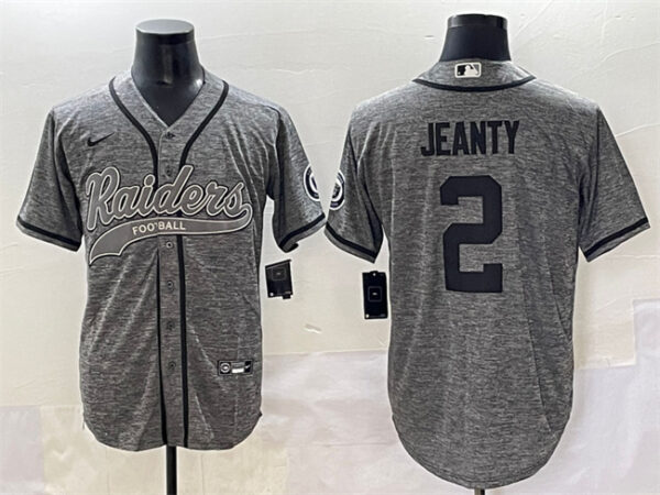 Men's Las Vegas Raiders #2 Ashton Jeanty Grey Cool Base Stitched Baseball Jersey 1