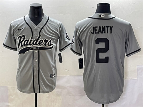 Men's Las Vegas Raiders #2 Ashton Jeanty Grey Cool Base Stitched Baseball Jersey